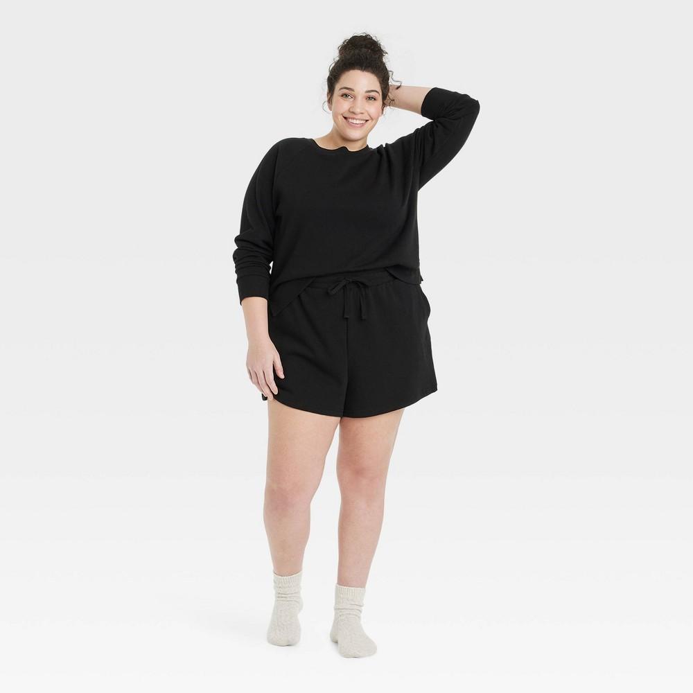 Womens Fleece Lounge Shorts - Colsie Black S: Cotton Blend, Recycled Polyester, Midweight, Side Pocket Product Image