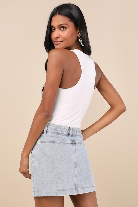Adaya Light Wash Denim High-Rise Micro Mini Skirt Product Image