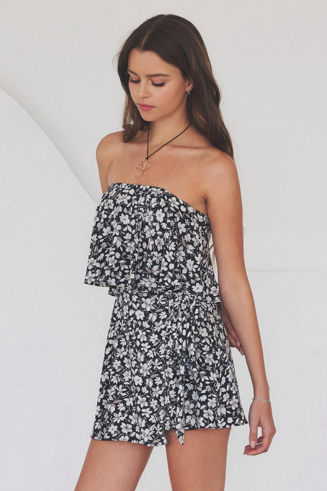Midnight Bloom Strapless Romper Product Image