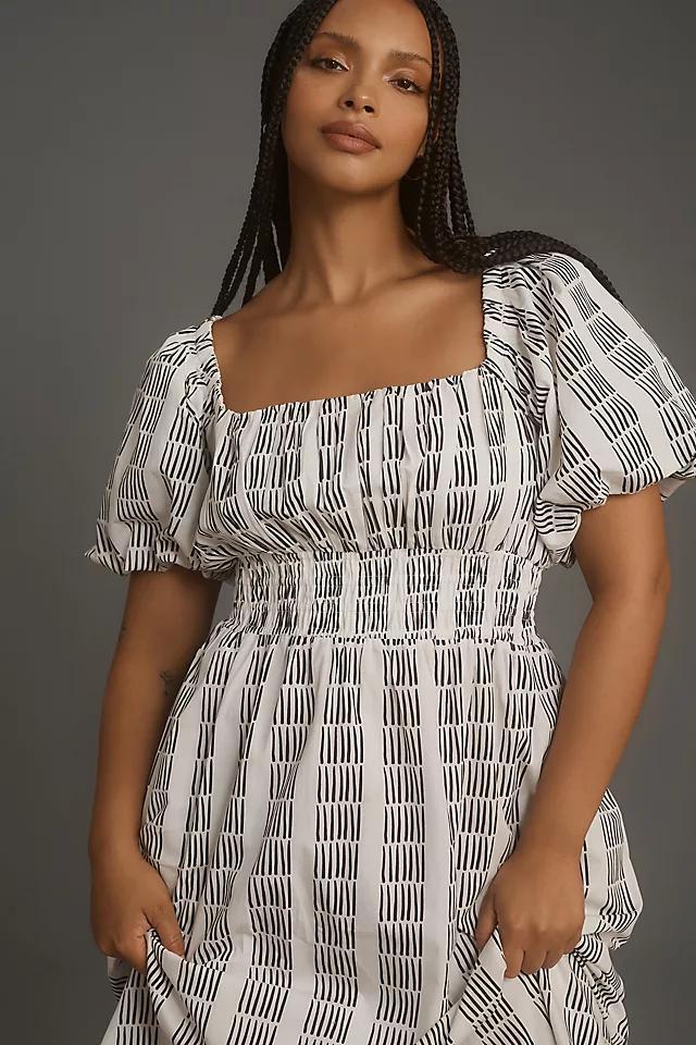 Maeve Puff-Sleeve Square-Neck Smocked Midi Dress Product Image