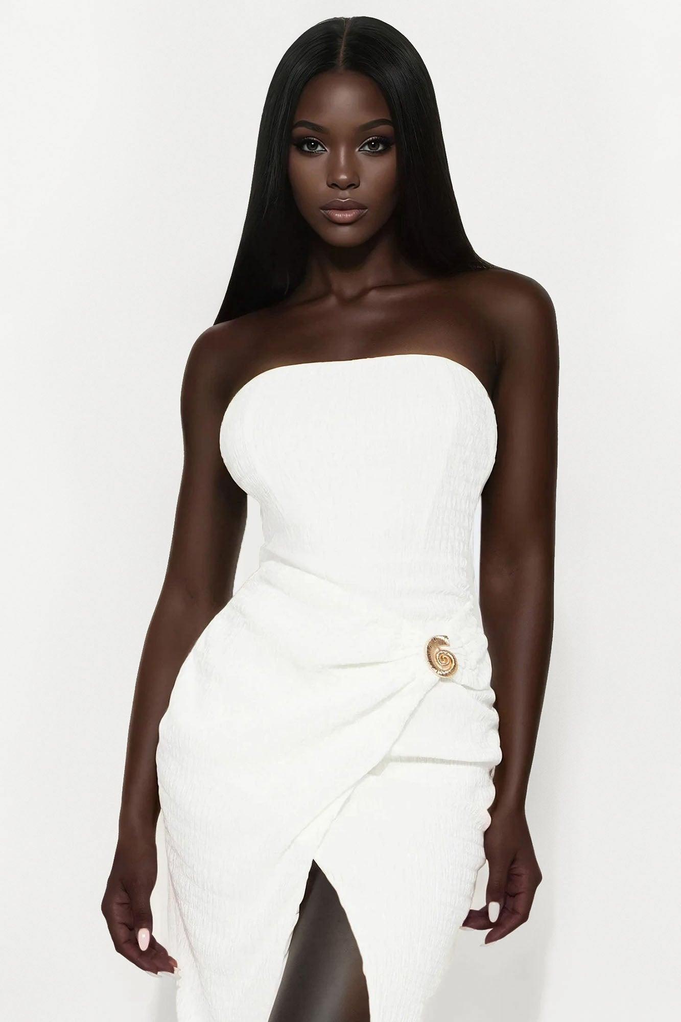 Alicia Textured Jacquard Maxi Dress - White Product Image