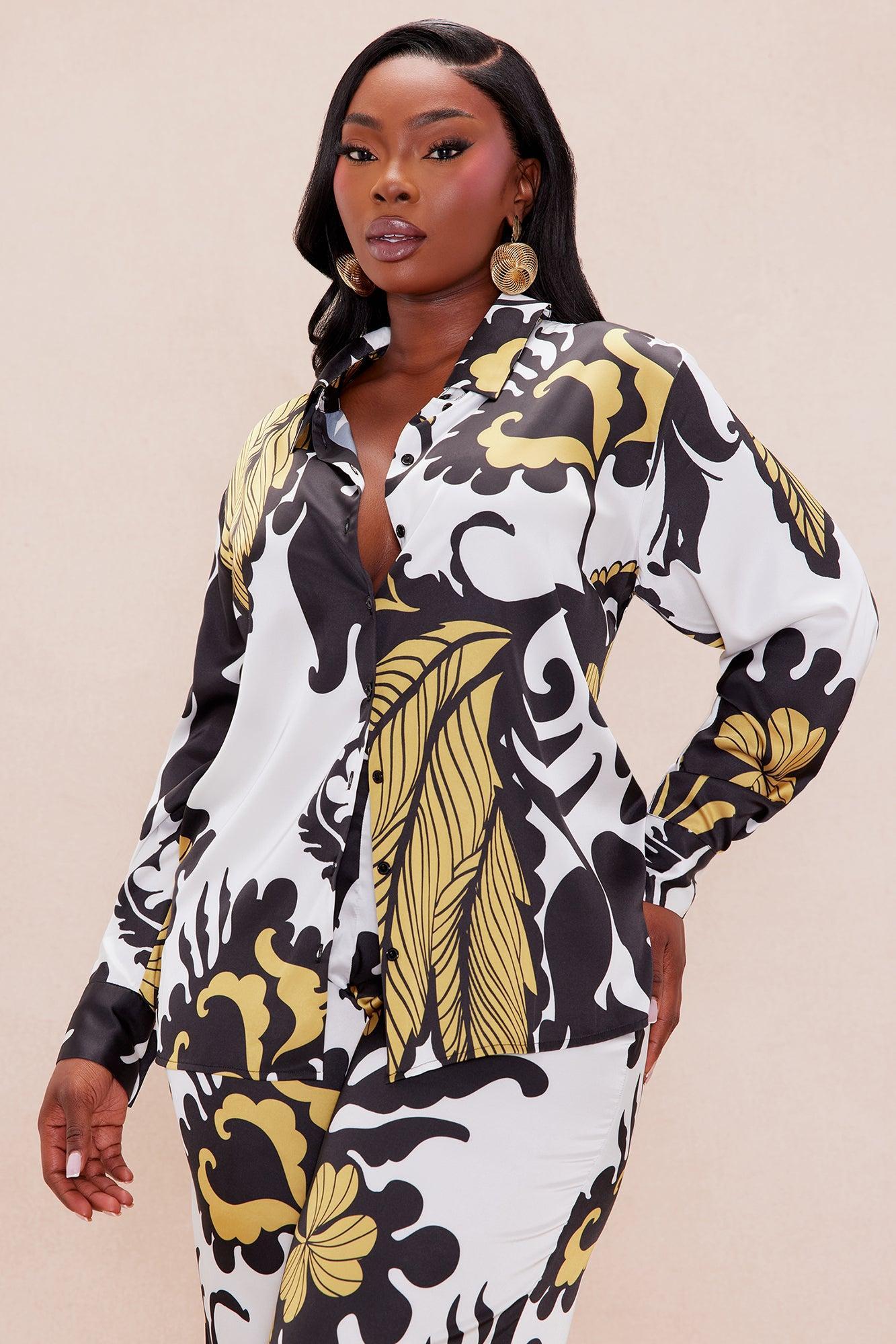 Adima Satin Wide Leg Pant Set - Gold/combo Product Image