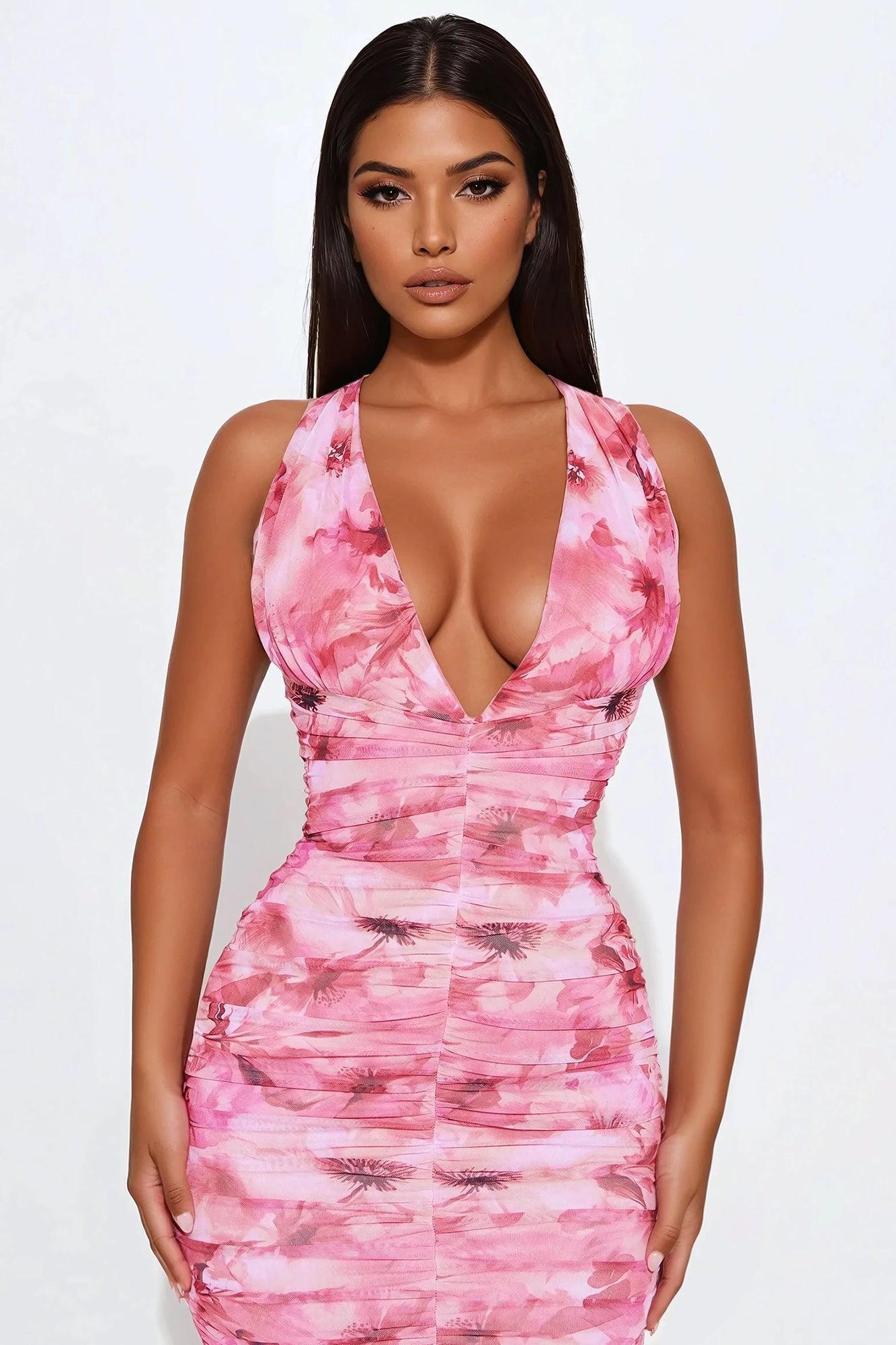 Joseline Floral Mesh Midi Dress - Multi Color Product Image