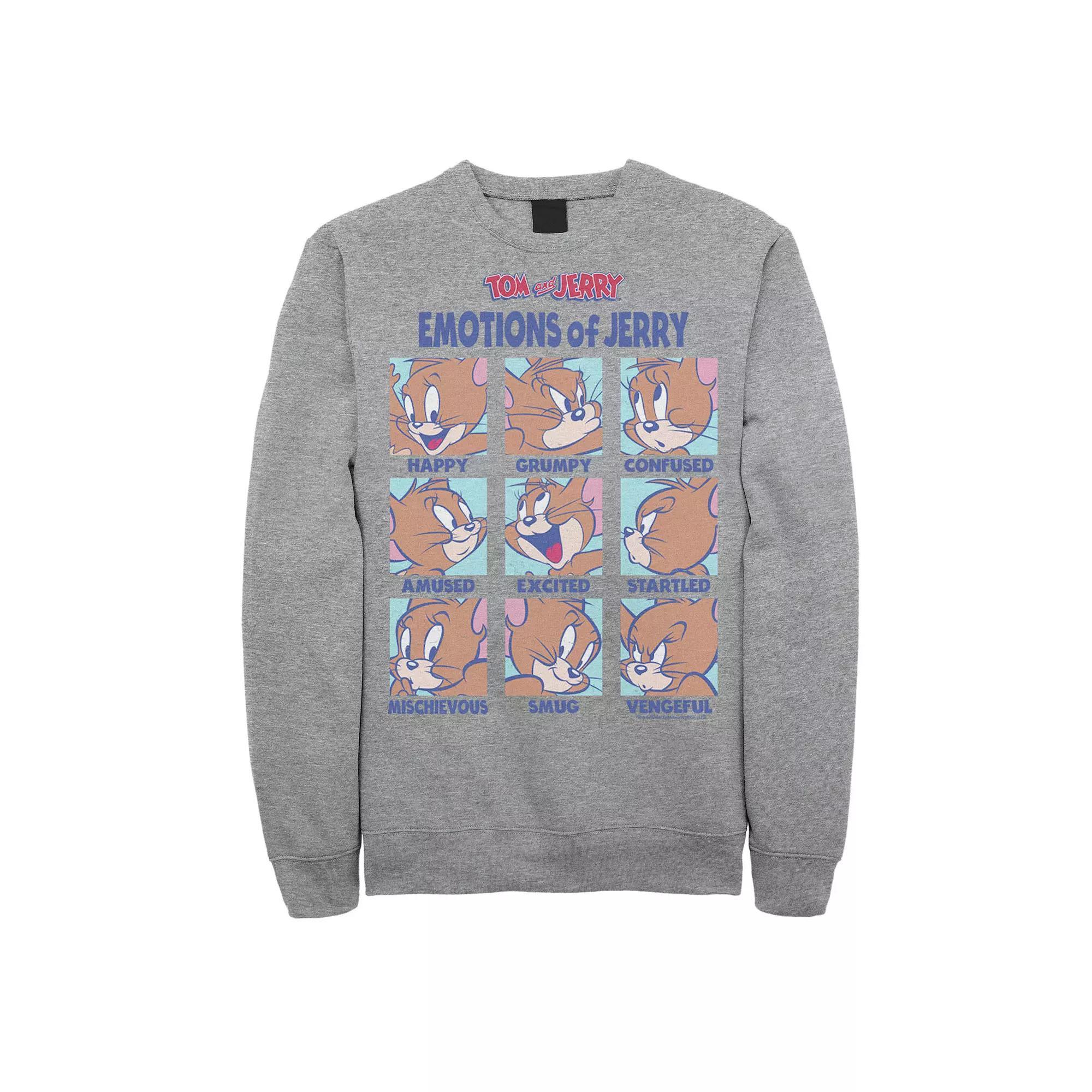 Mens Tom And Jerry Emotions Of Jerry Box Up Sweatshirt, Men's, Size: XL, Athletic Grey Product Image