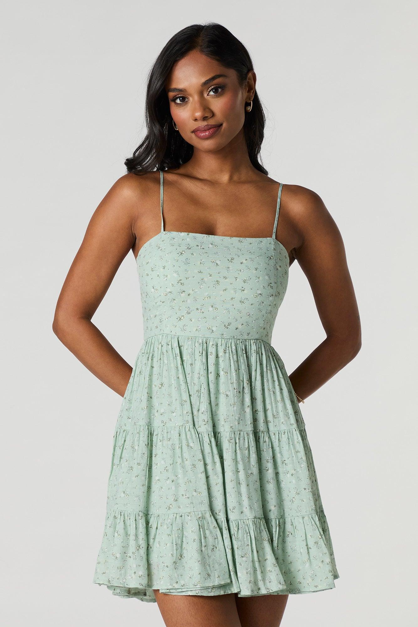 Tie Back Tiered Mini Dress with Built-In Cups Female Product Image