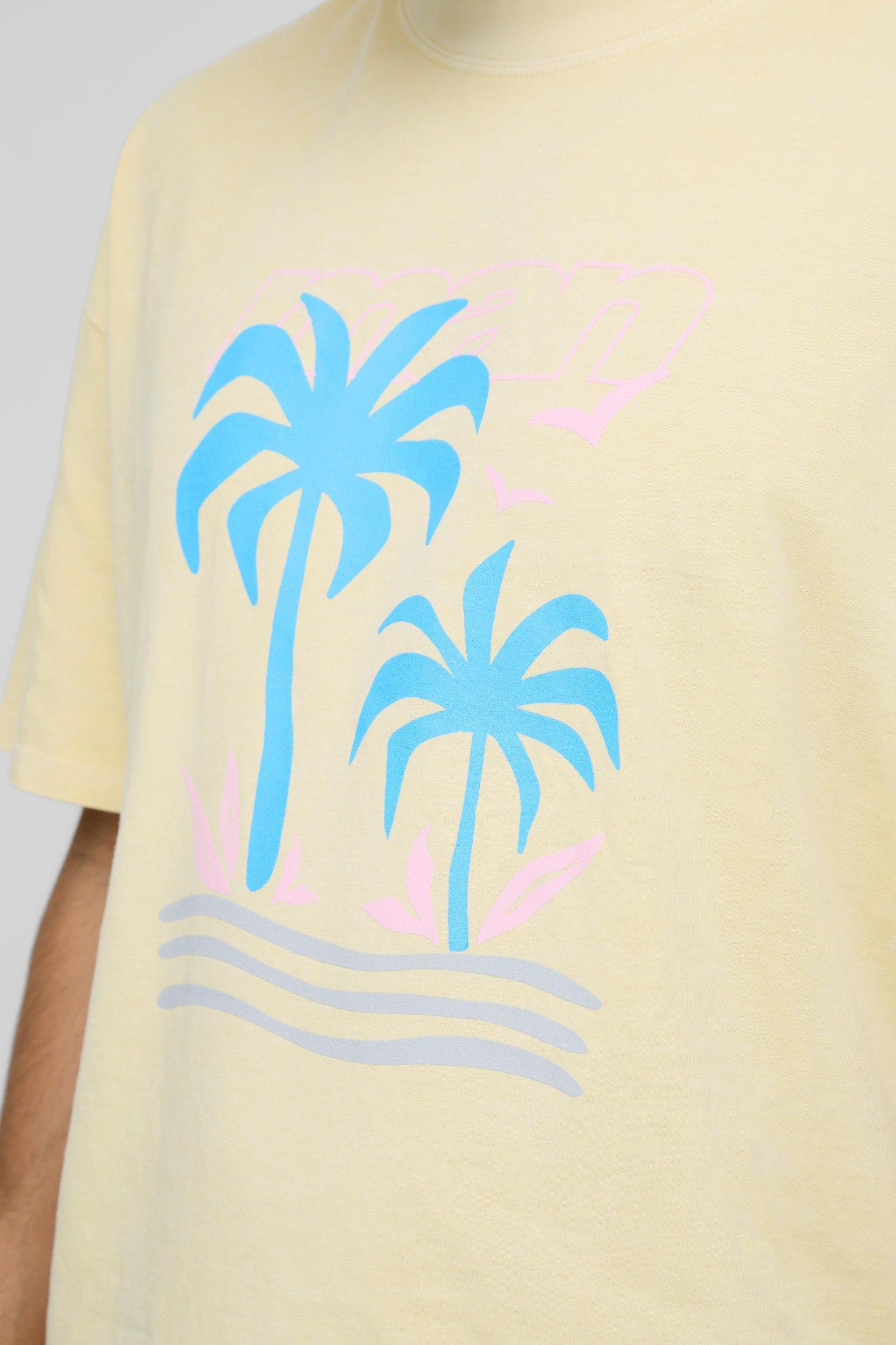 Oversized Extended Neck Washed Man Palm Graphic T-Shirt | boohooMAN USA Product Image