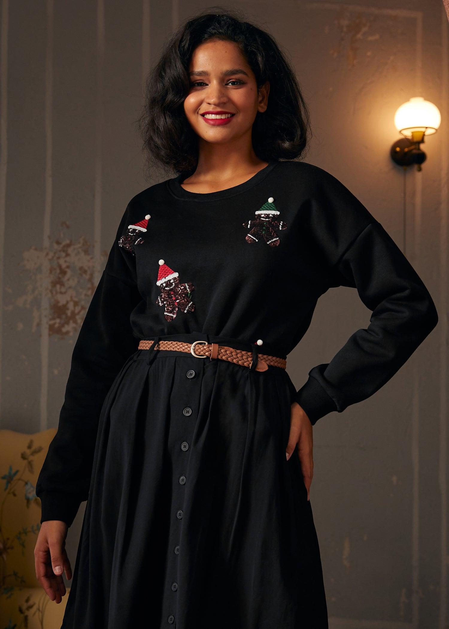 ModCloth Whimsical Gingerbread Man Sweatshirt in Dark Spiceedium Product Image