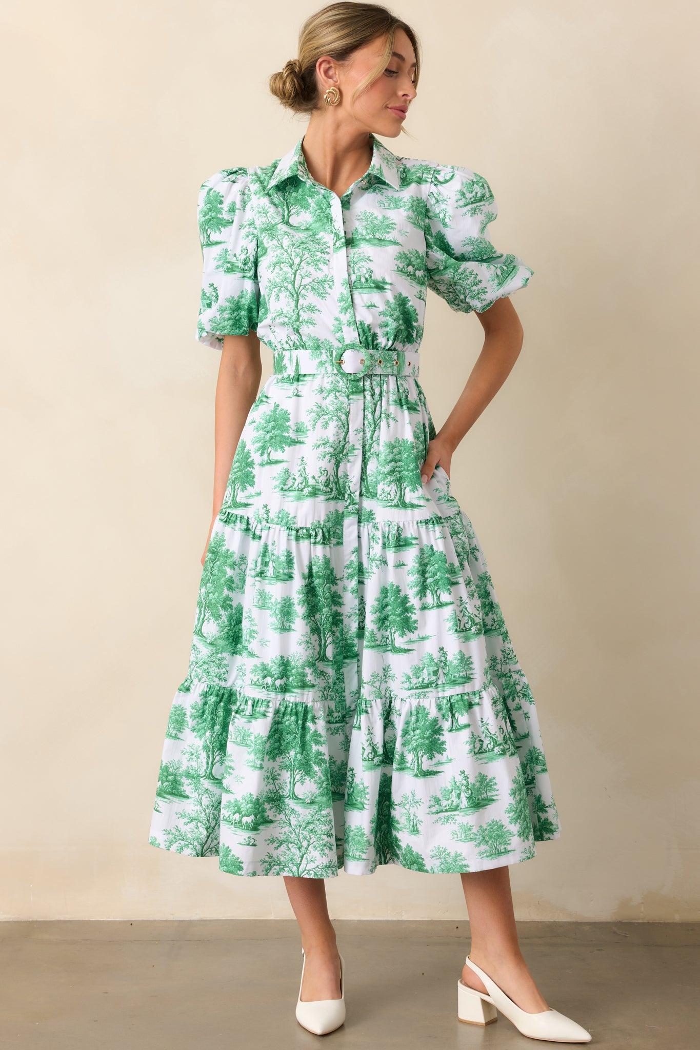 Georgia Eden Green Toile Cotton Midi Dress Product Image