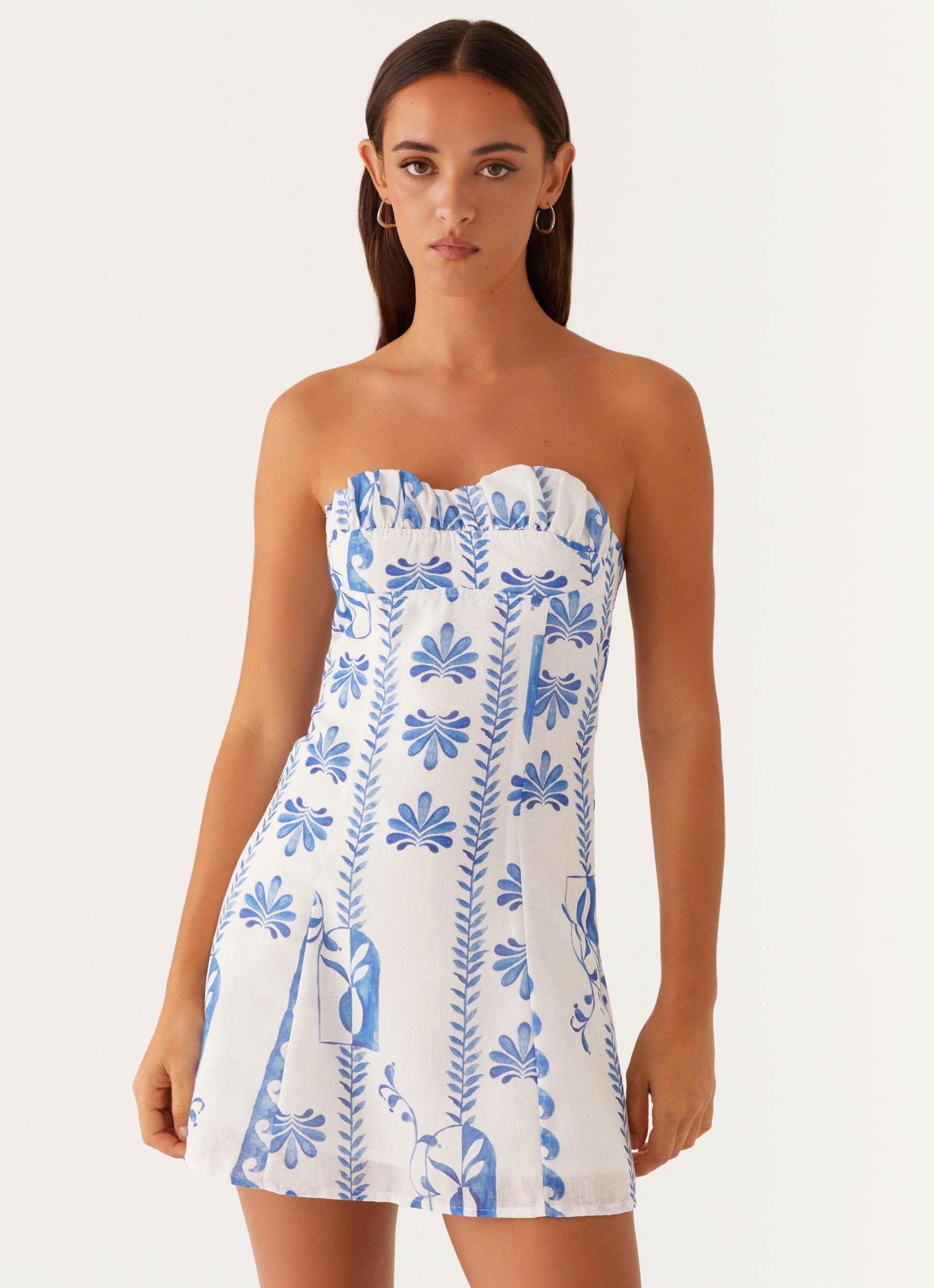 Tayla Linen Mini Dress - Floral Wave Product Image