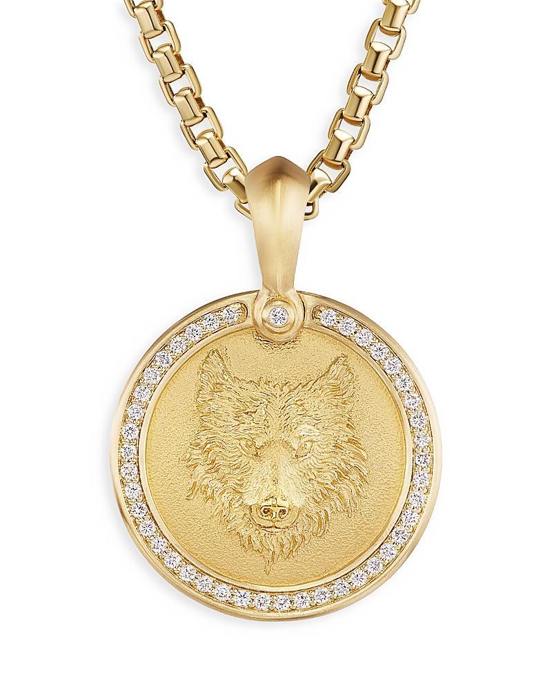 David Yurman Mens Petrvs Wolf Amulet in 18K Yellow Gold with Diamonds, 30.6mm Product Image