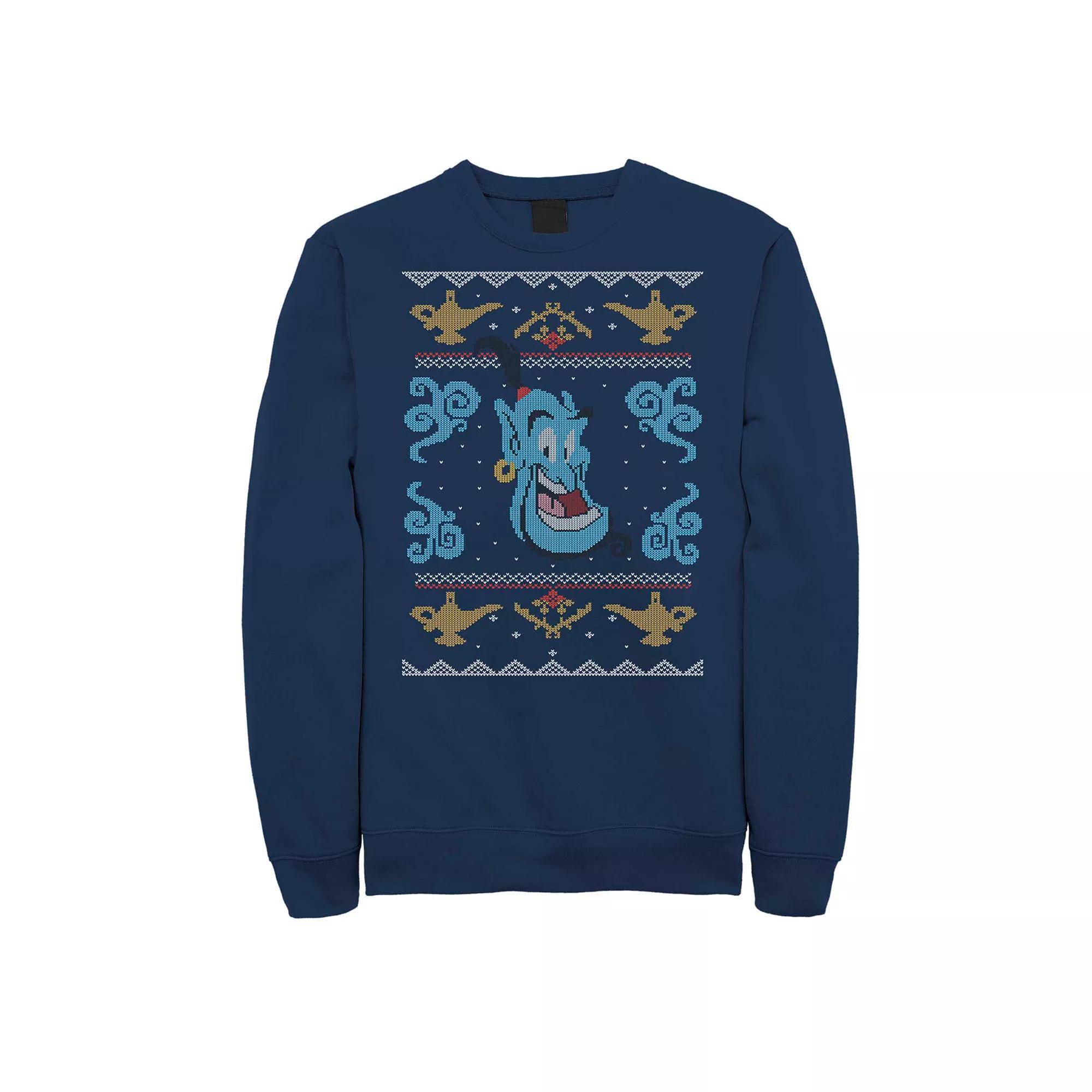 Juniors' Disney's Aladdin Genie Ugly Christmas Sweater Style Fleece Sweatshirt, Girl's, Size: 3XL, Blue Product Image