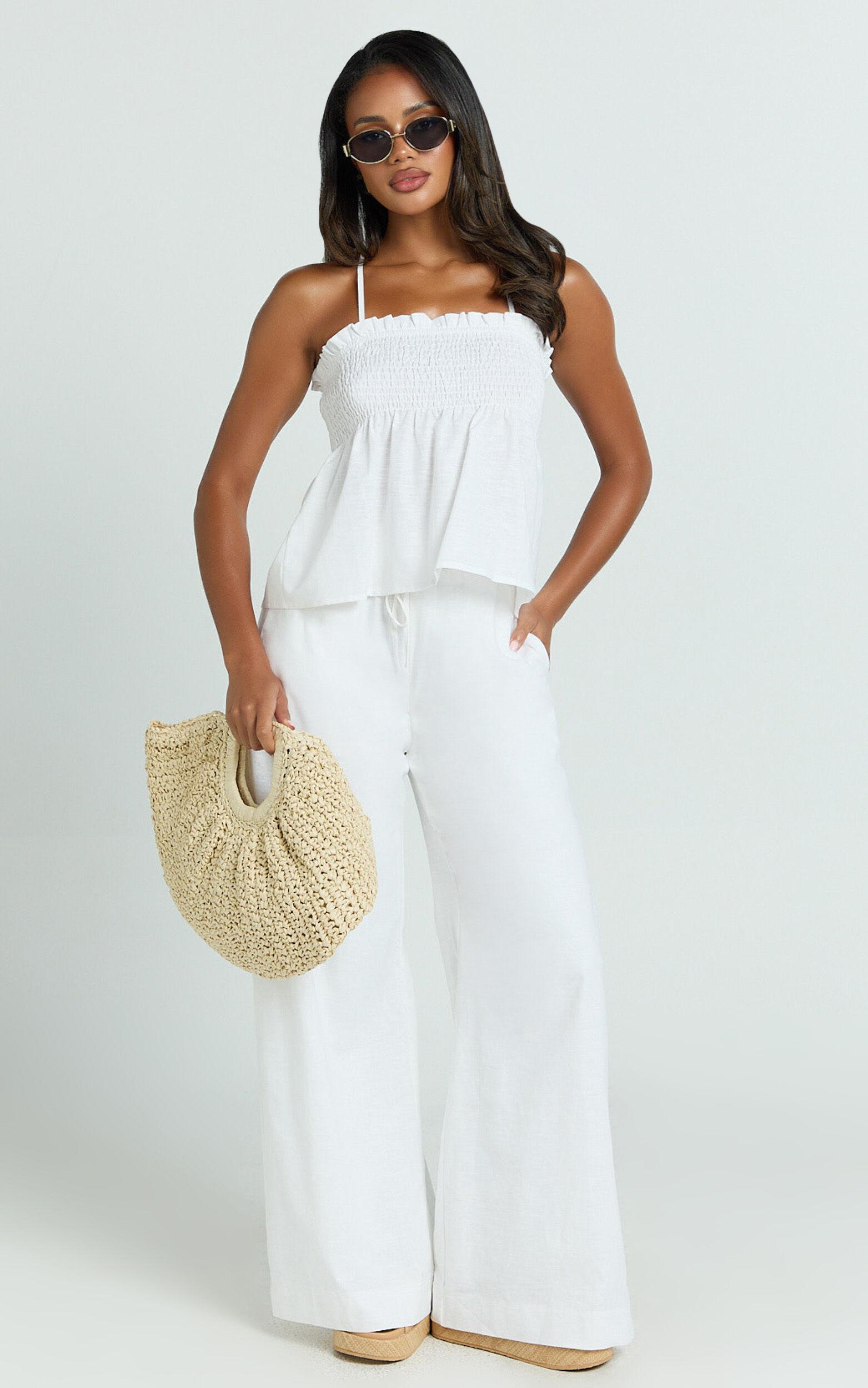 Alma Two Piece Set - Cotton Cami Pant Set in White Product Image