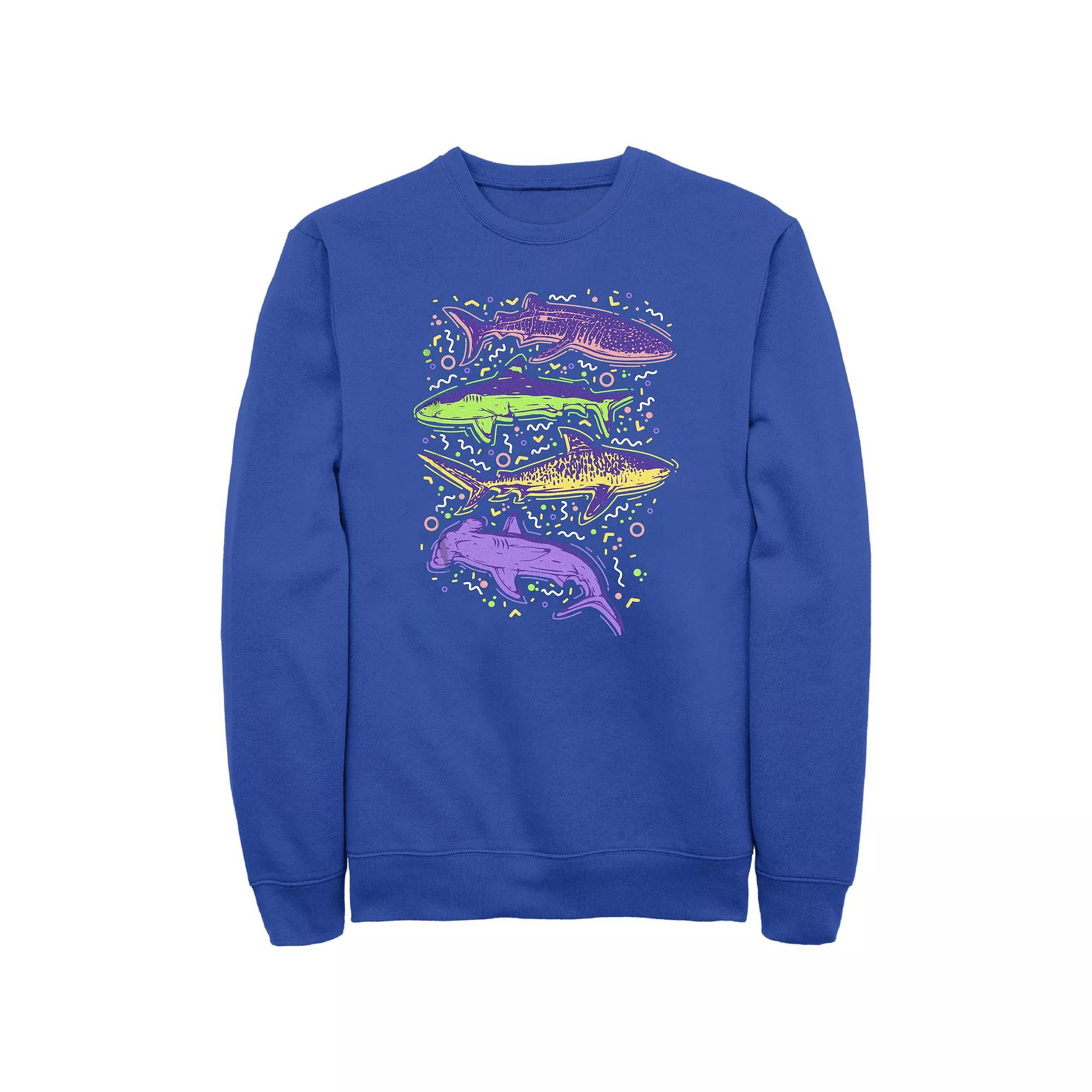 Mens Colorful Sharks And Doodles Graphic Fleece Product Image