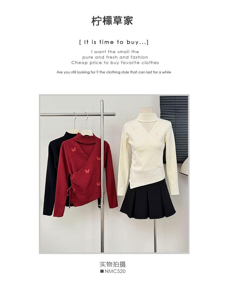 Asymmetrical V-Neck Butterfly Wrap Knit Top Product Image