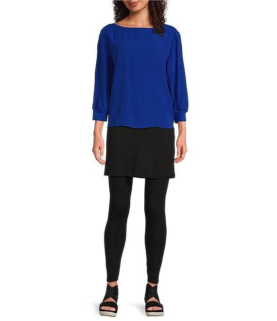 Eileen Fisher Silk Georgette Crepe Boat Neck 3/4 Sleeve Top Product Image