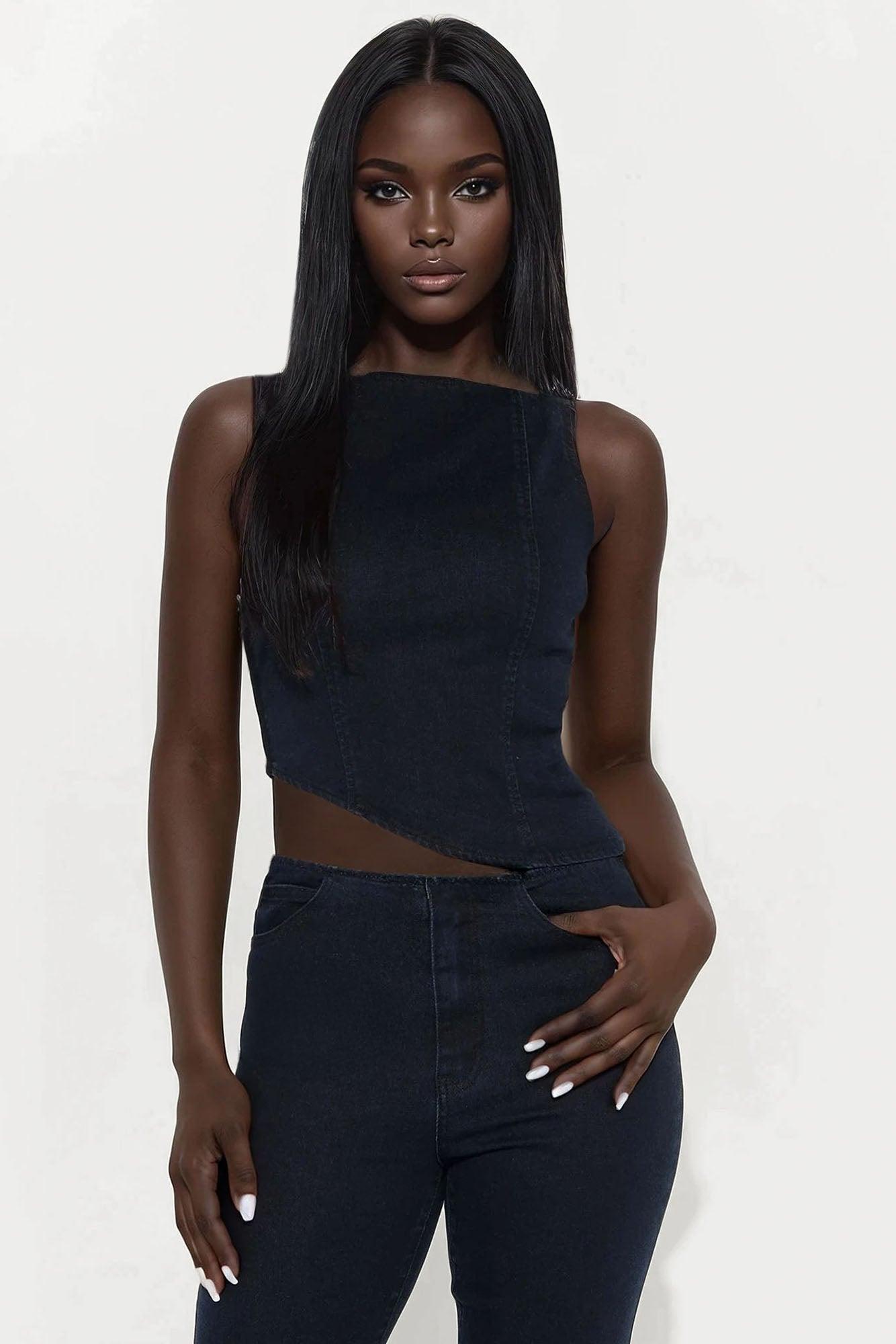 Alana Denim Pant Set - Dark Denim Product Image