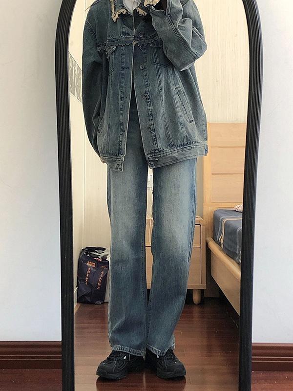 Vintage Denim Raw Edge Embellished Jacket Product Image