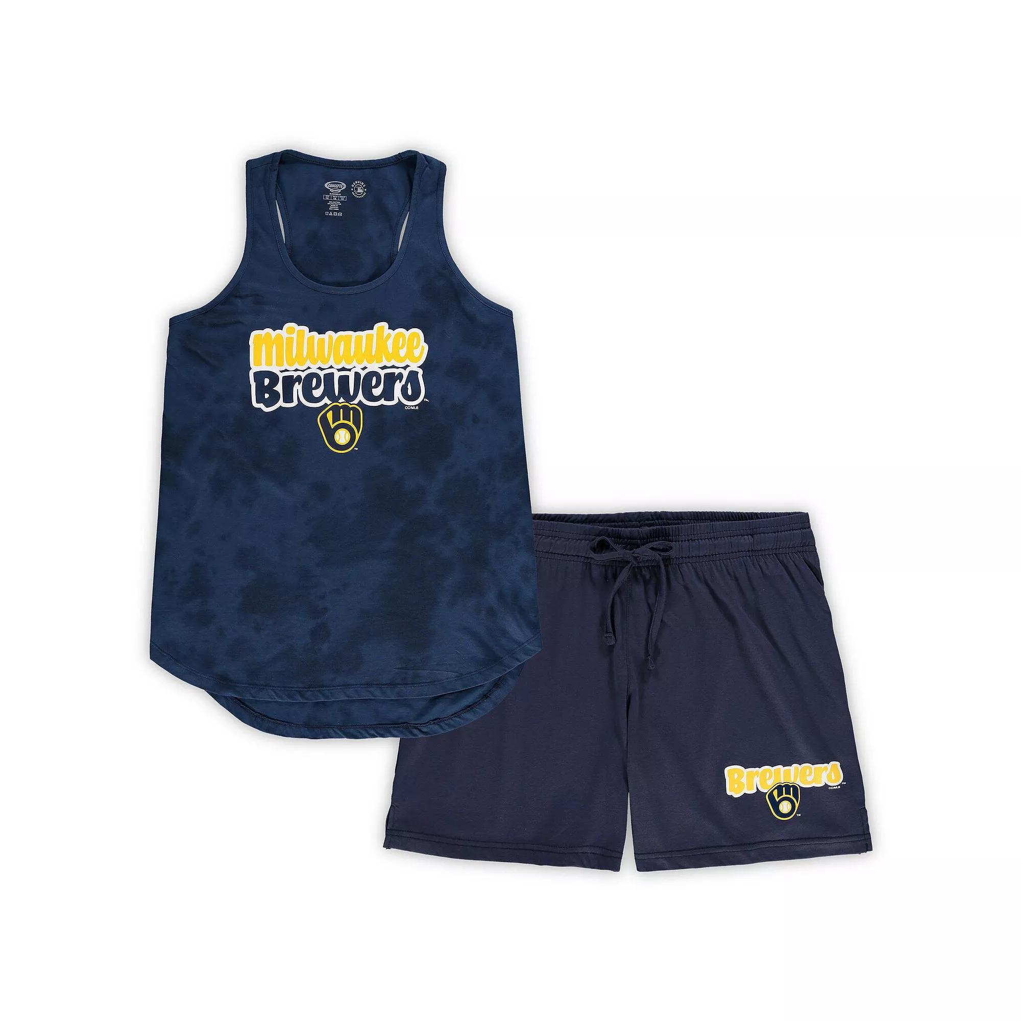 Women's Concepts Sport Navy Milwaukee Brewers Plus Size Cloud Tank Top & Shorts Sleep Set, Size: 3XL, Blue Product Image