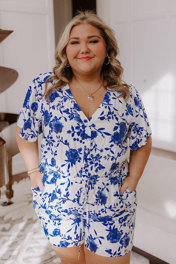 Life In Full Bloom Floral Romper in Royal Blue Curves Product Image