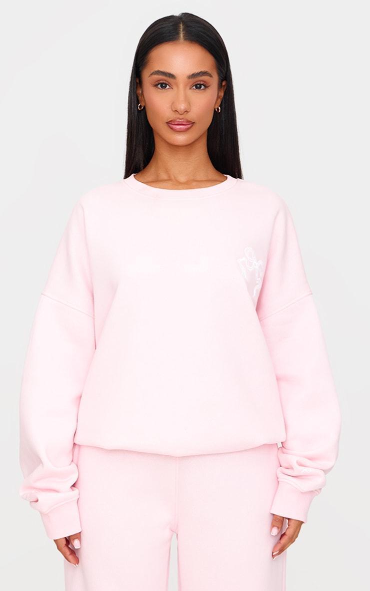  Petite Light Pink Crew Neck Oversized Sweatshirt Product Image