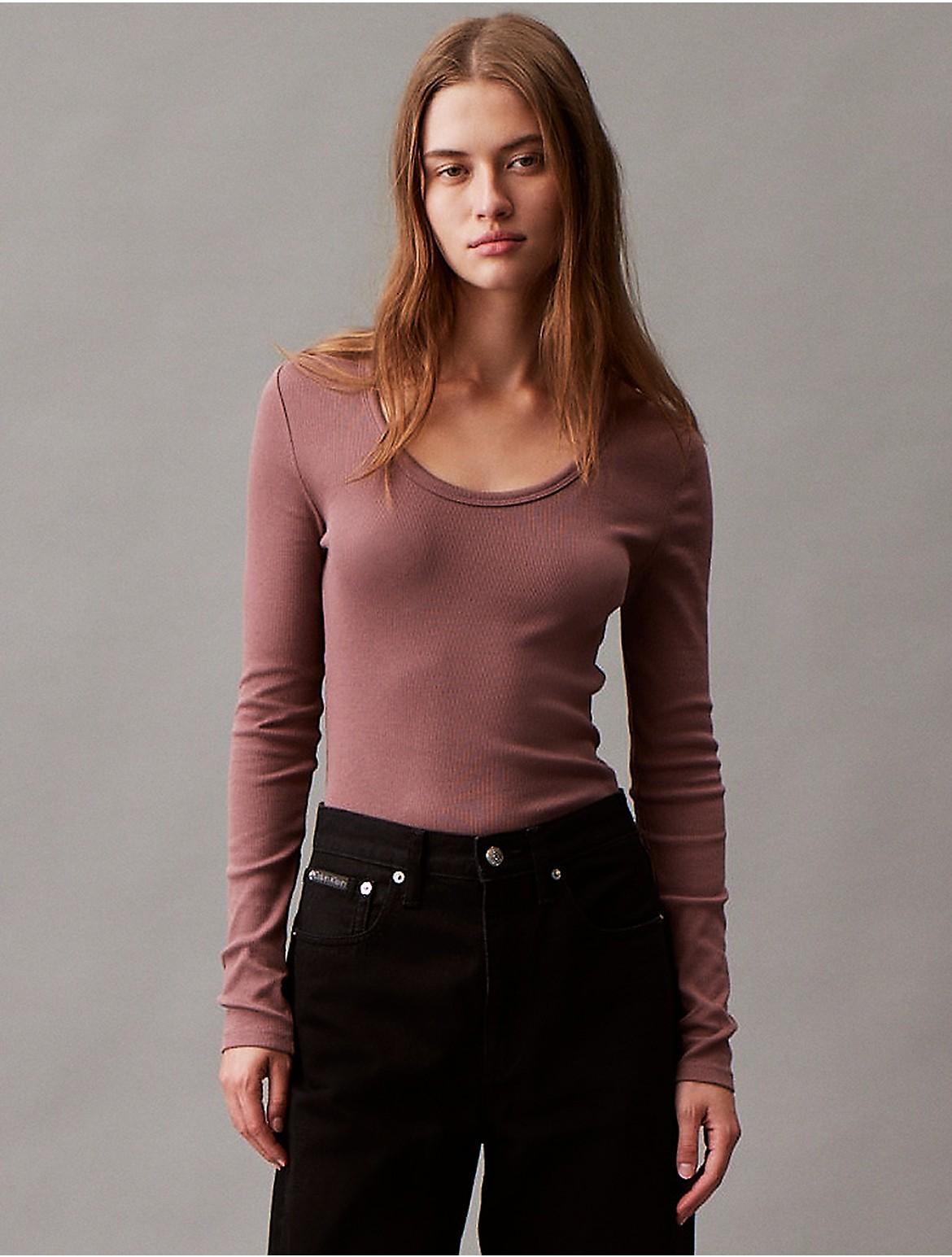 Calvin Klein Women's Cotton Contour Rib Slim Fit Long Sleeve T-Shirt - White - M Product Image