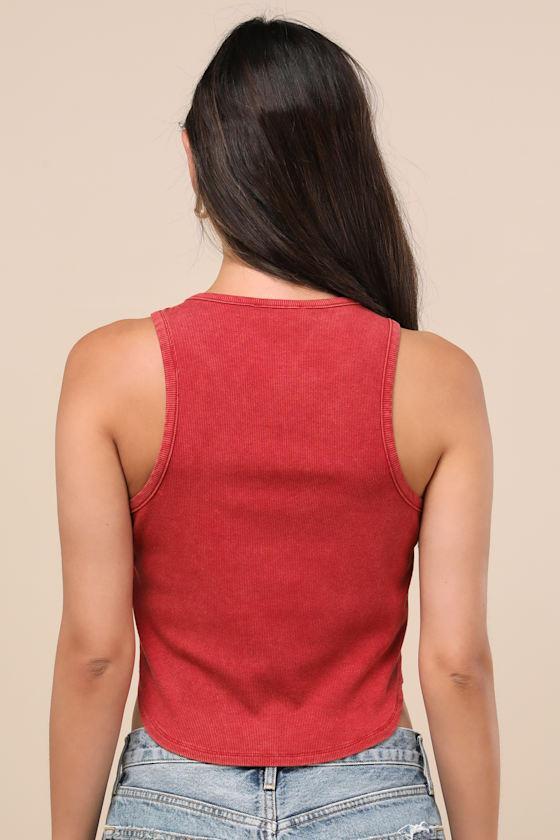 Compelling Cutie Washed Red Ribbed Knit Tank Top Product Image