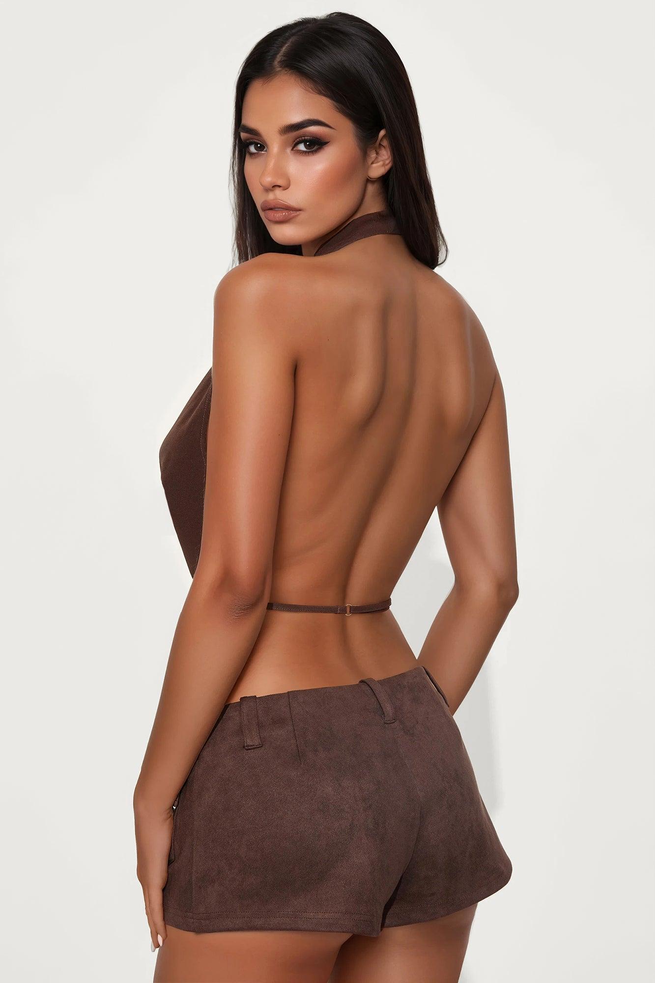 Fancy You Cowl Neck Halter Top - Chocolate Product Image
