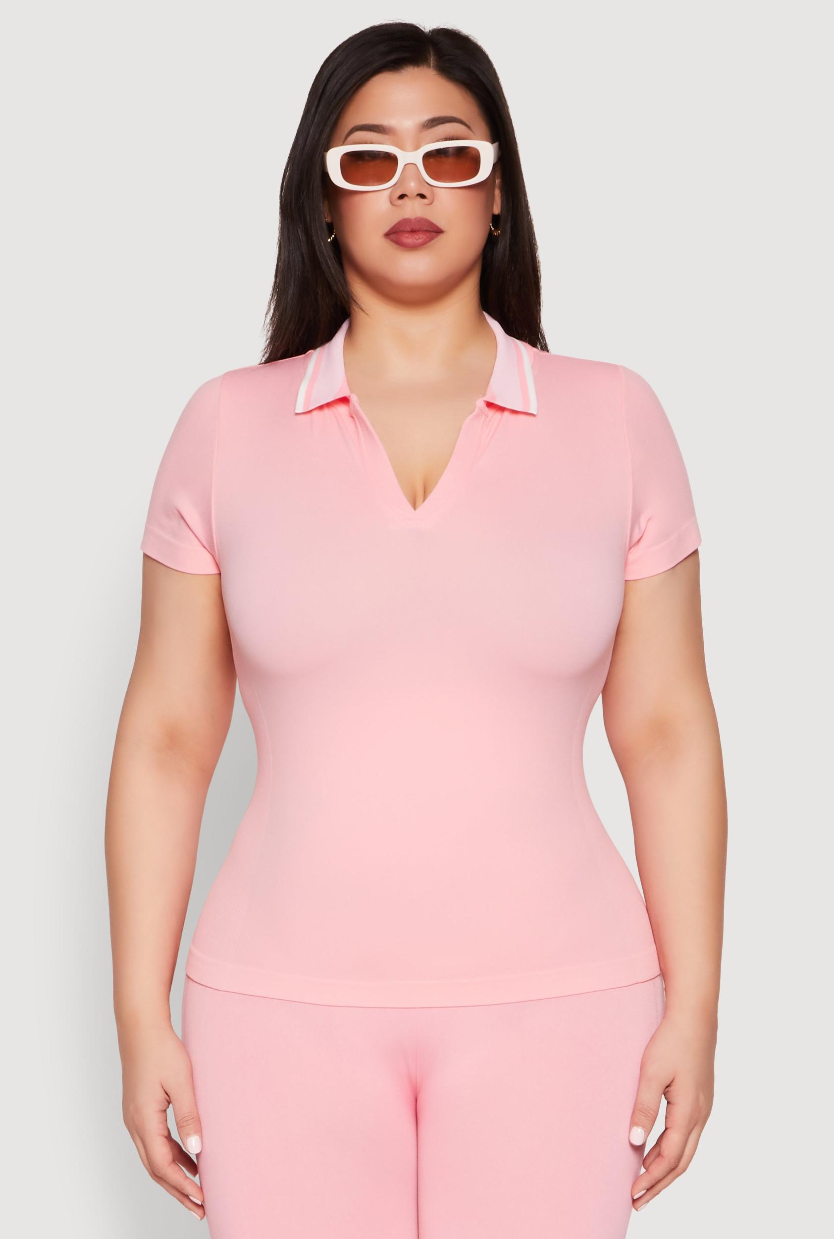 Womens Plus Size Contrast Trim Polo Shirt Product Image