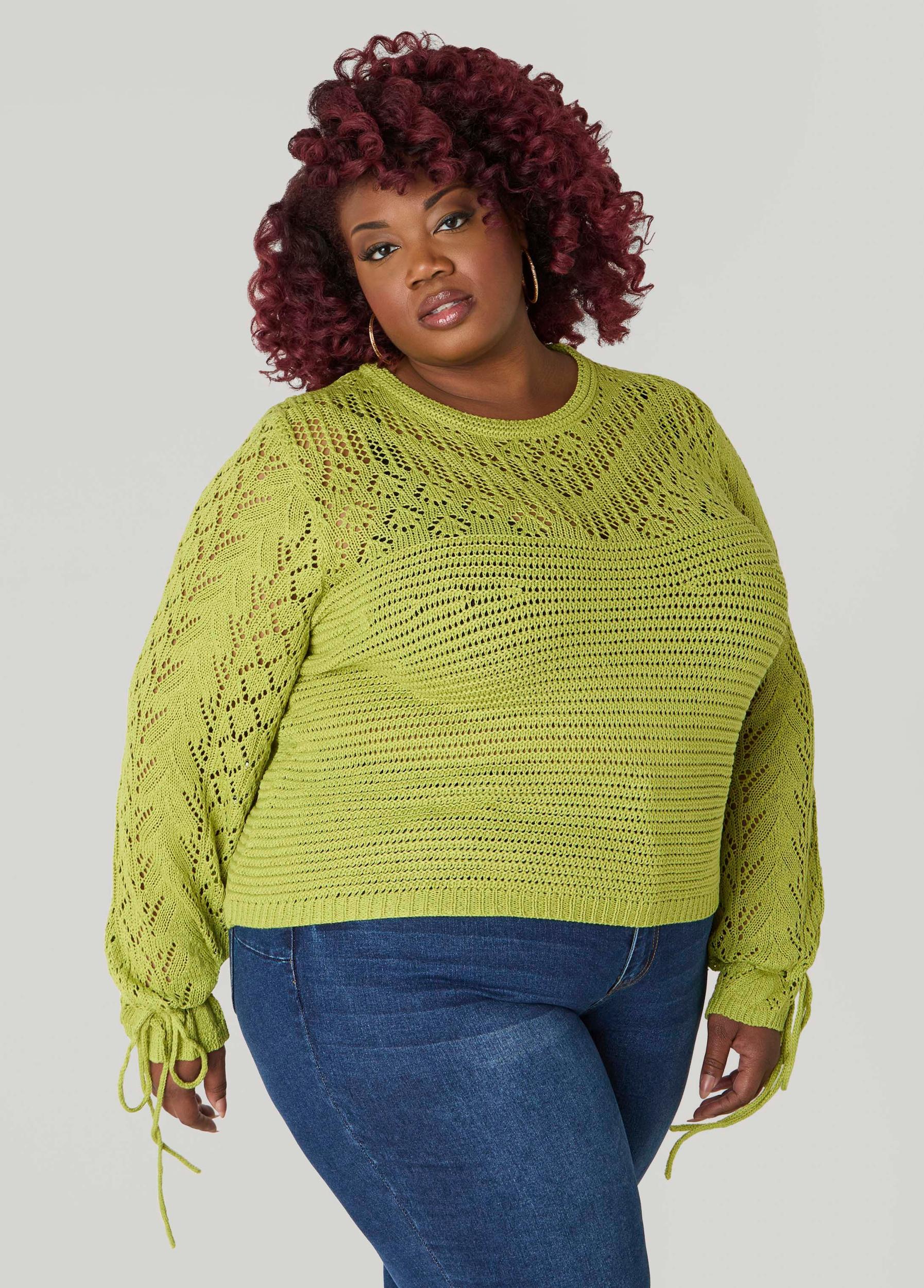 Drawstring Crochet Sweater Product Image