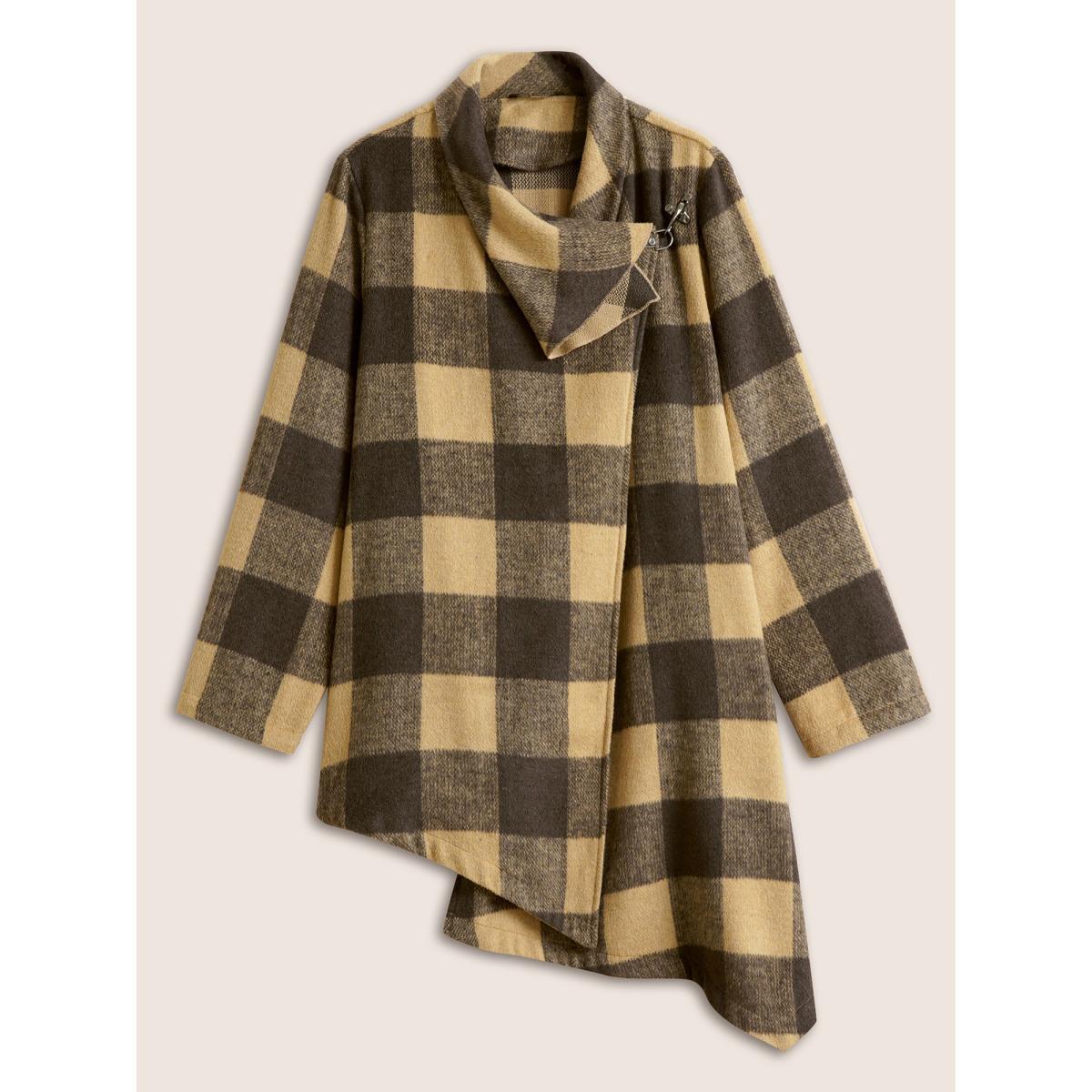 Plus Size Plaid Buckle Detail Asymmetrical Hem Coat Women DarkBrown Casual Contrast Ladies Dailywear Winter Coats BloomChic 30/6X Product Image