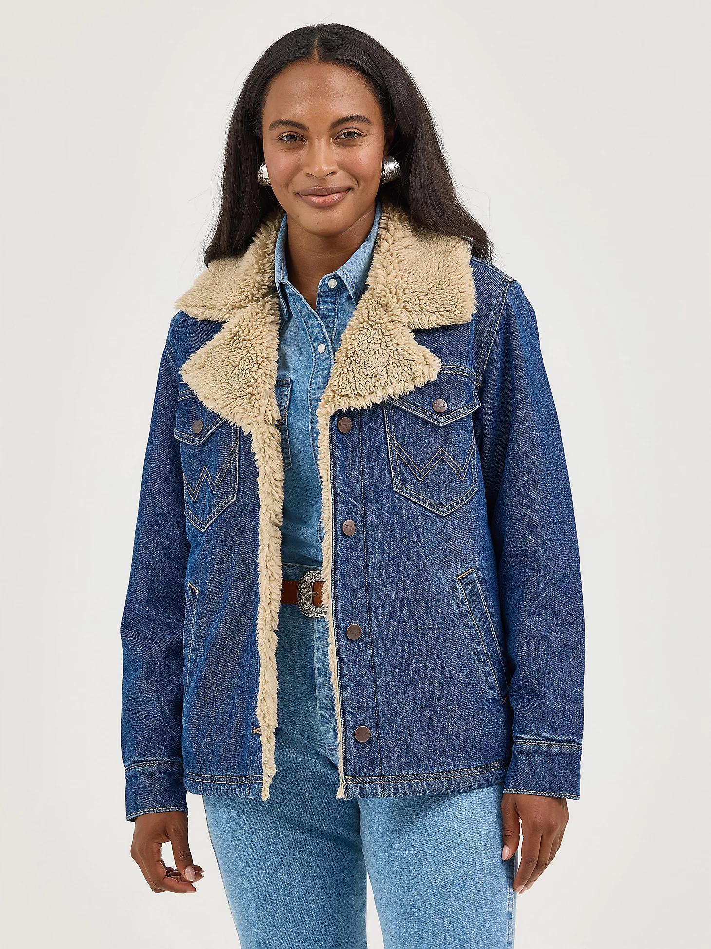 Women's Western Sherpa Lined Denim Wrange Coat in Ink Denim Product Image