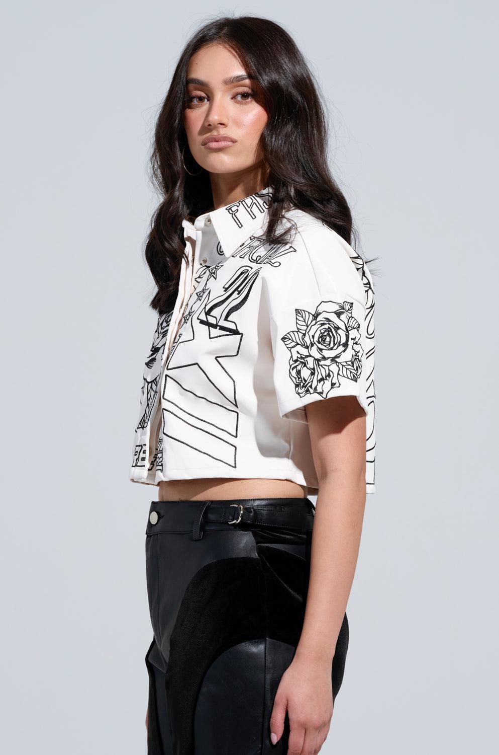 MAKE IT OFFICIAL FAUX LEATHER BUTTON DOWN Product Image