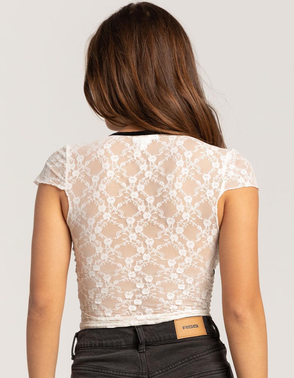 FULL TILT Lace V-Neck Womens Top - IVORY Product Image