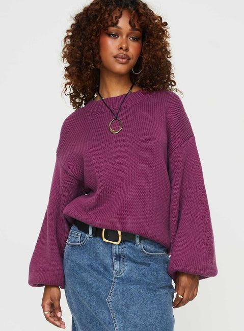 Harmony Balloon Sleeve Knit Sweater Burgundy Product Image