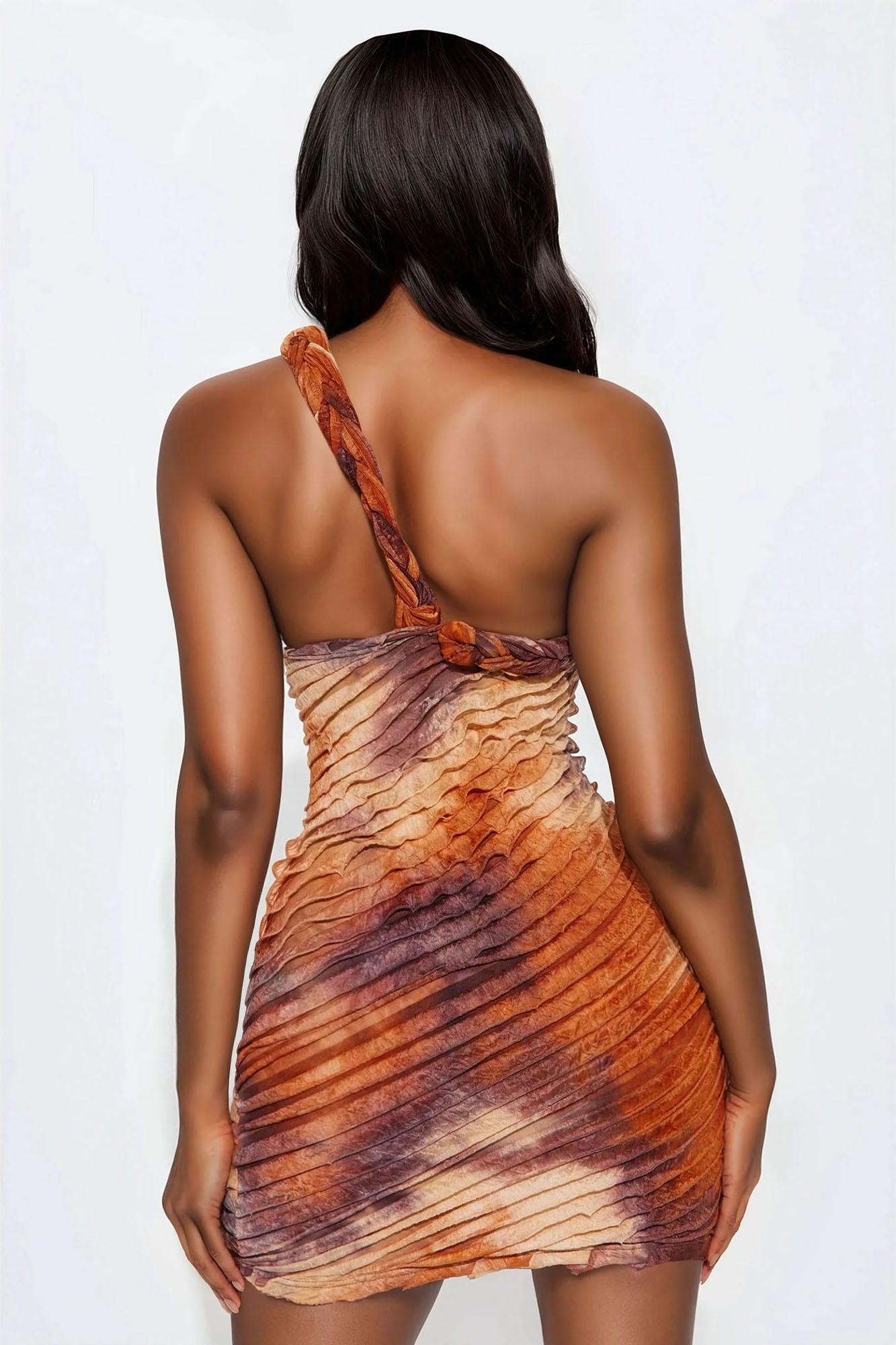 Maylee Textured Mini Dress - Brown Combo Product Image