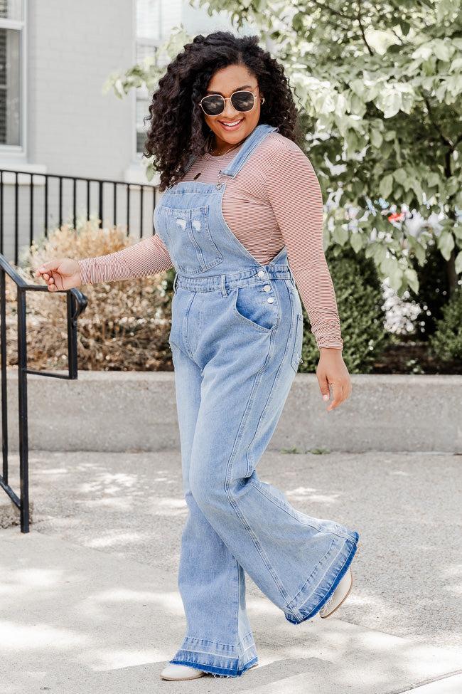 Many Moments Medium Wash Flared Overalls FINAL SALE Product Image