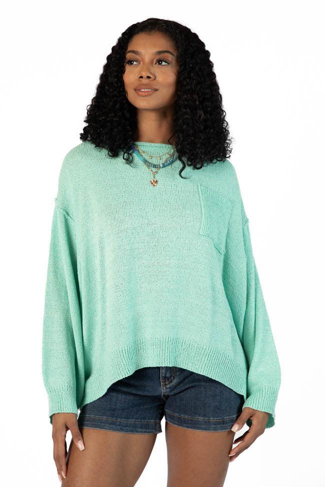 Tell Me Everything Aqua Oversized Pocketed Light Weight Sweater SALE Product Image