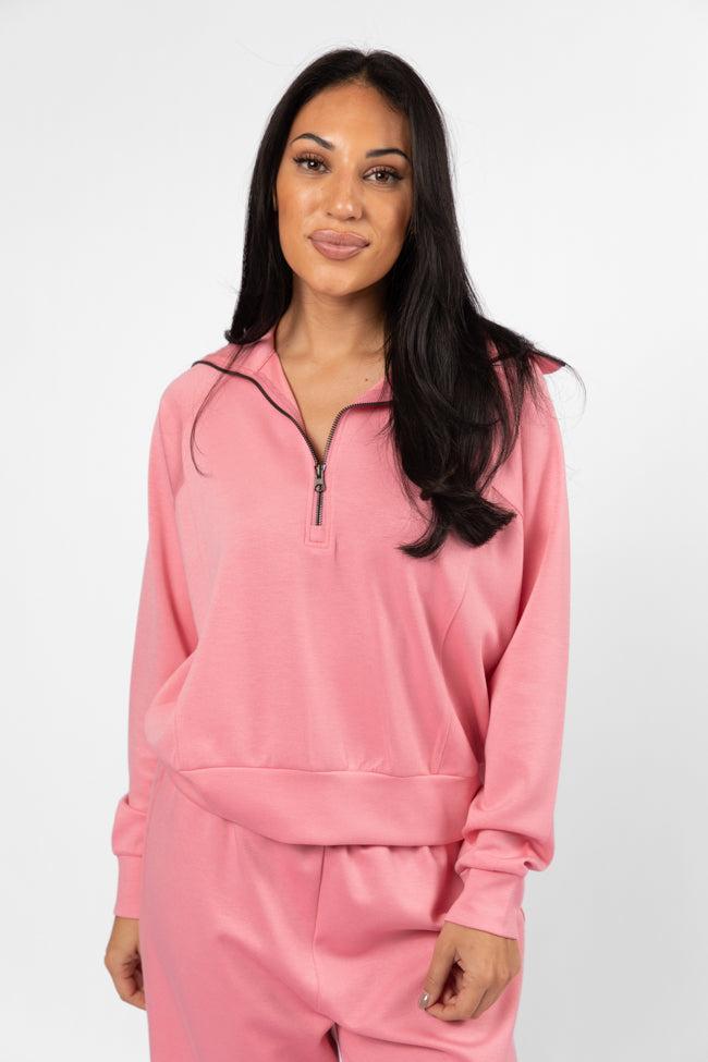 Let's Just Stay Pink Quarter Zip Knit Pullover SALE Product Image