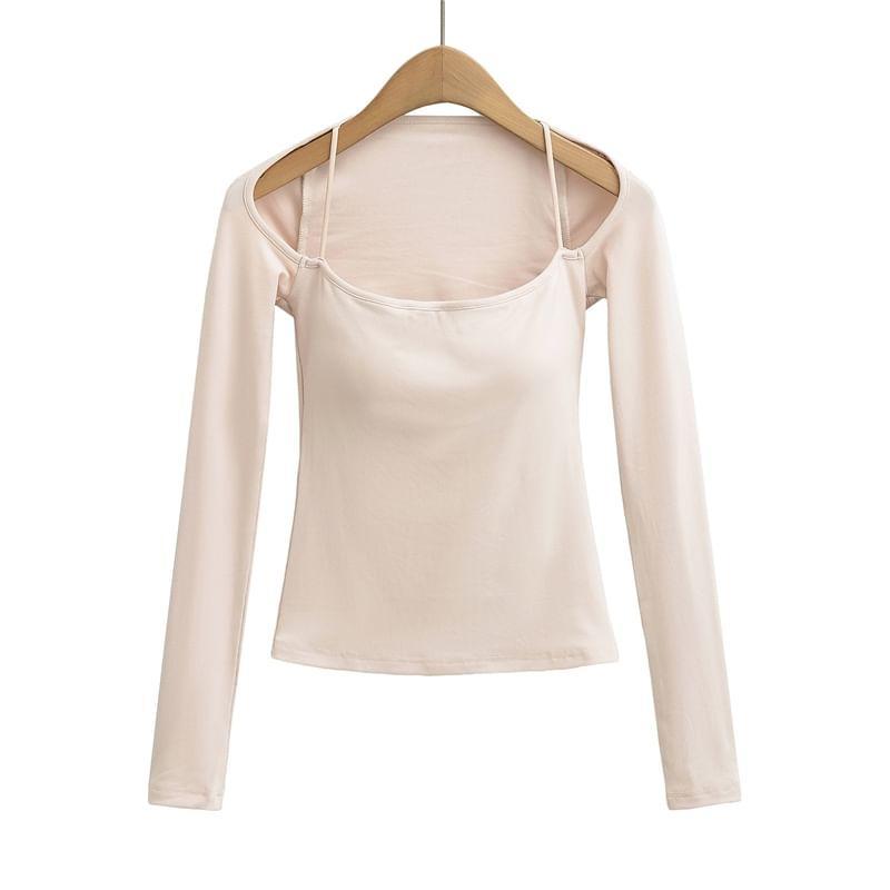 Long Sleeve Cold Shoulder Plain Padded Top Product Image
