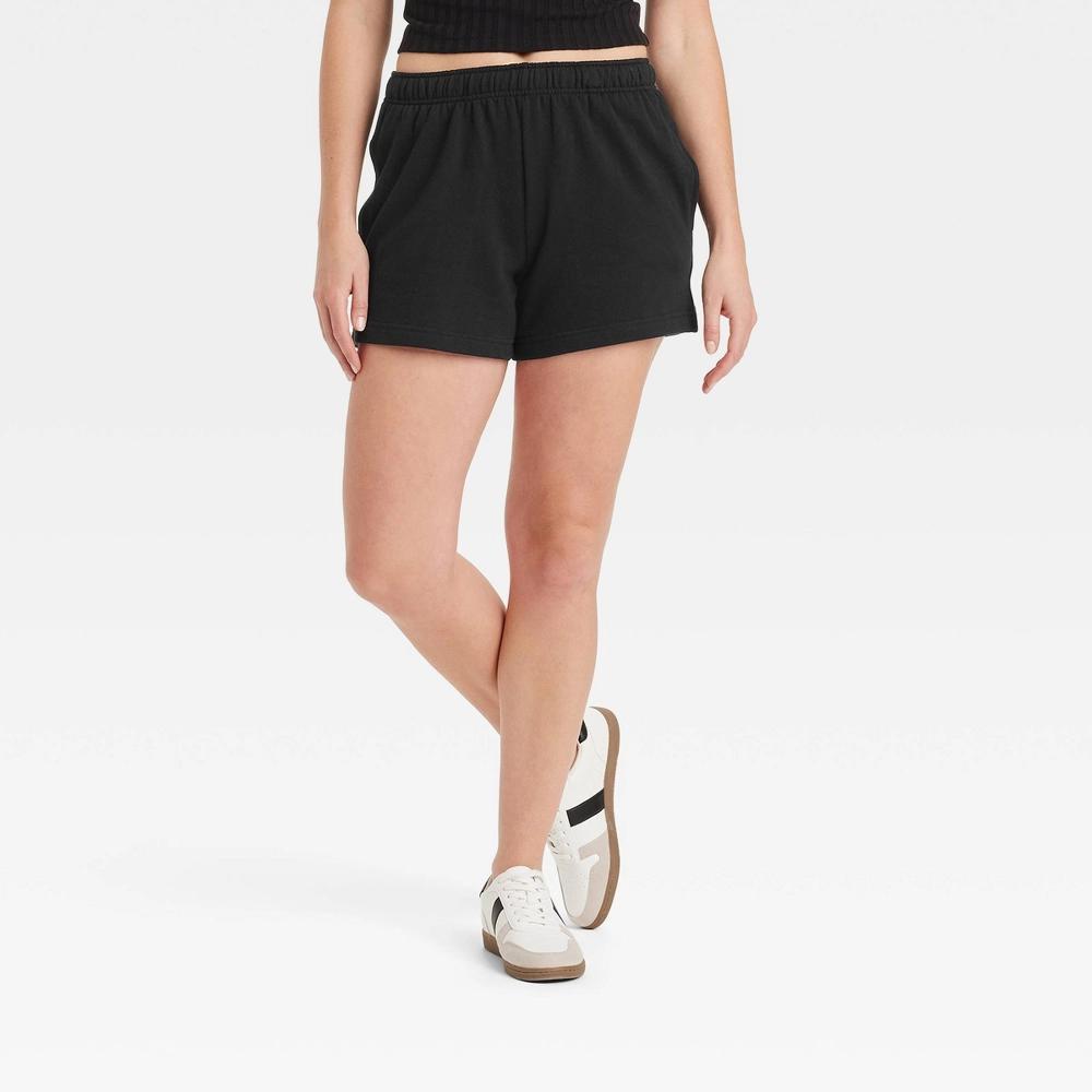 Womens Leisure Studio Mid-Thigh Fleece Shorts - Universal Thread Black XS: Side Pocket, Drawstring Product Image