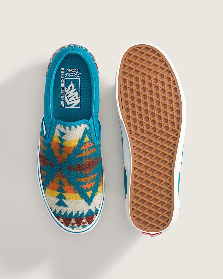 Van Doren Approved X All Nations Classic Slip-On Shoe in Turquoise Blue| Vans US Product Image