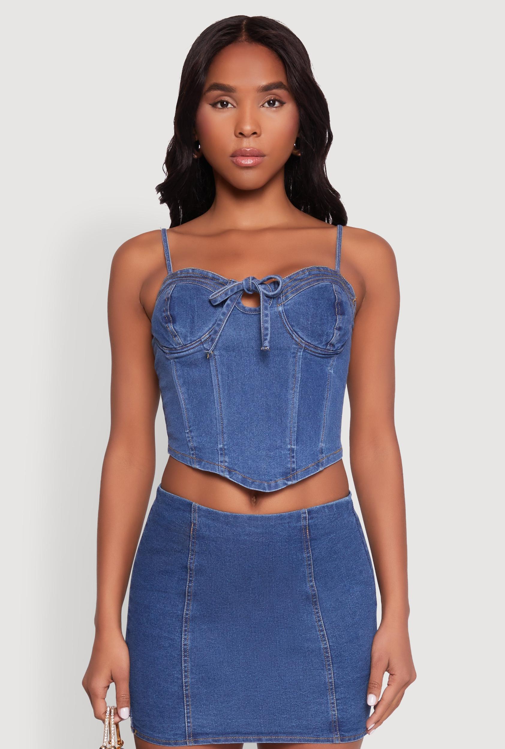 Womens Denim Tie Front Bustier Top Product Image