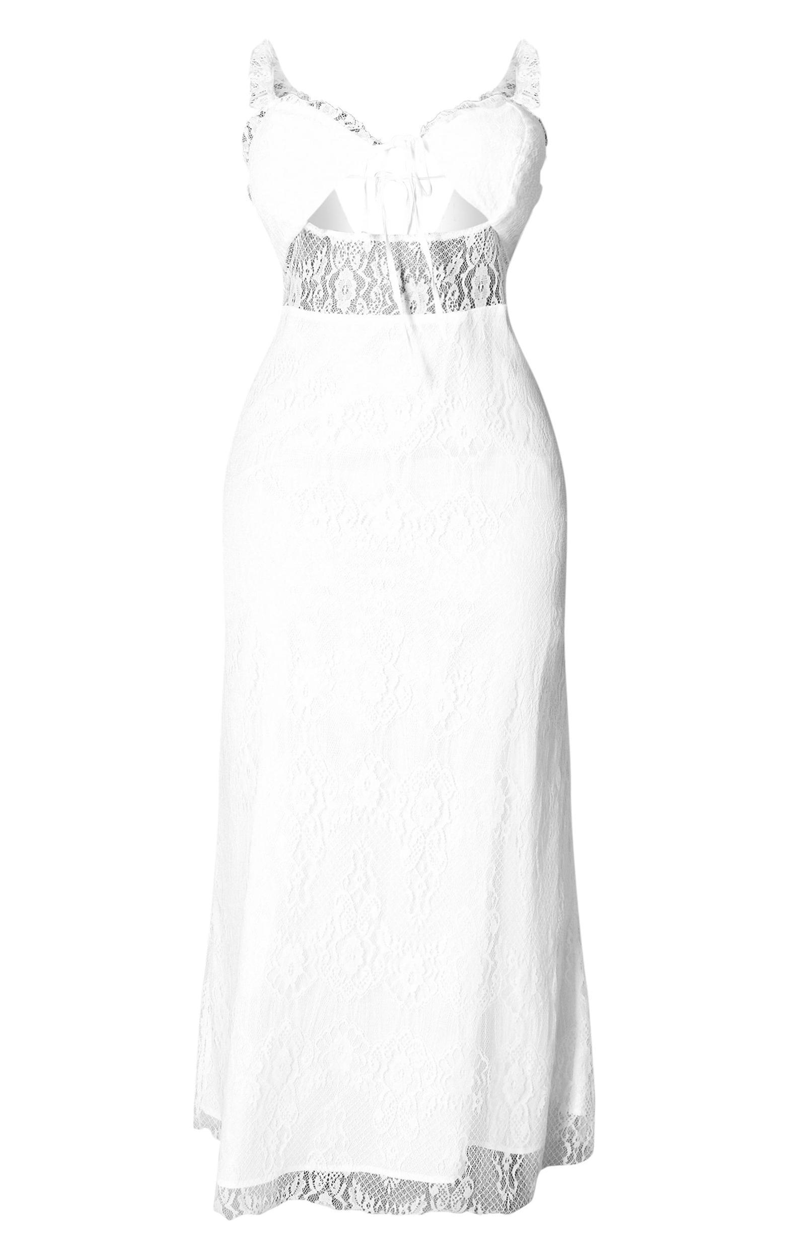 Plus White Lace Tie Front Bust Detail Maxi Dress Product Image