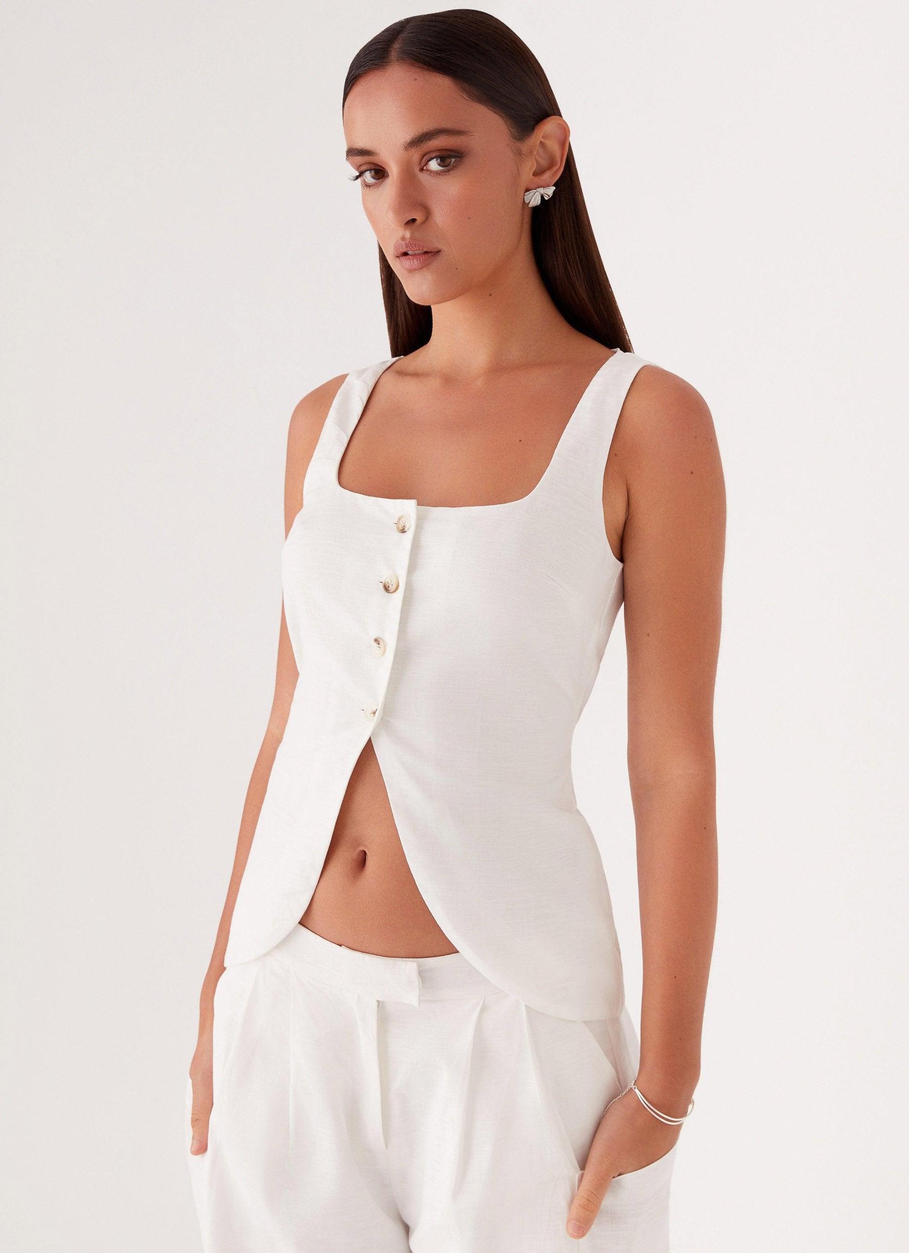 Mayzie Linen Vest - White Product Image