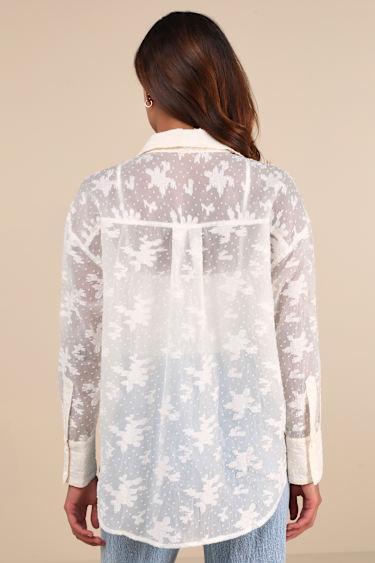 Composed Concept Ivory Burnout Clip Dot Oversized Button-Up Top Product Image
