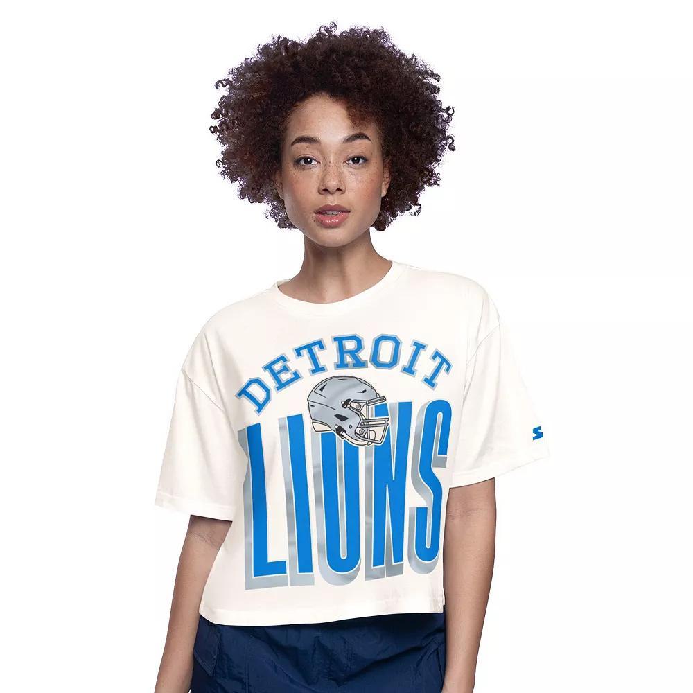 Women's Starter  Cream Detroit Lions Throwback Play the Ball Boxy Cropped T-Shirt, Size: Small, Beige Product Image