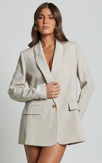 Caralina Blazer - Oversized Single Breasted Blazer in Stone Product Image
