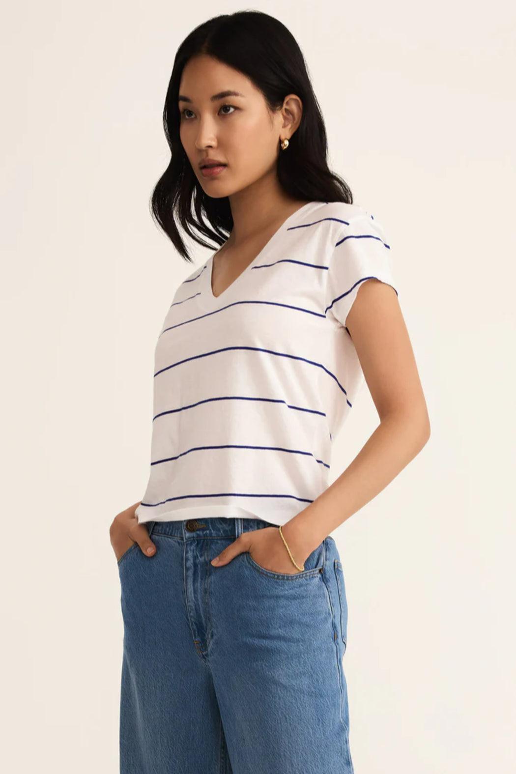 Striped Modern V-Neck Tee Product Image