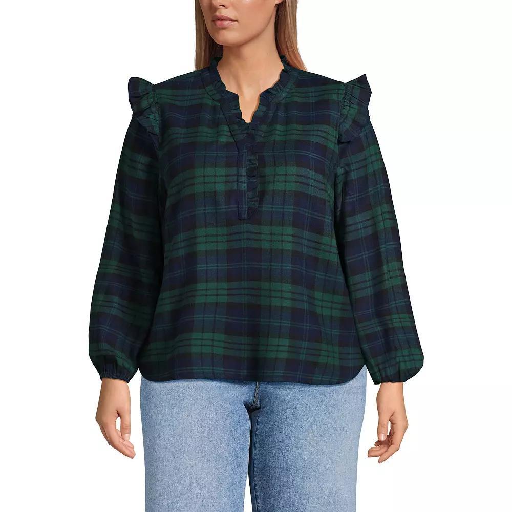 Plus Size Lands' End Ruffle Front Flannel Popover Blouse, Women's, Size: 1XL, Ivory Portobello Product Image
