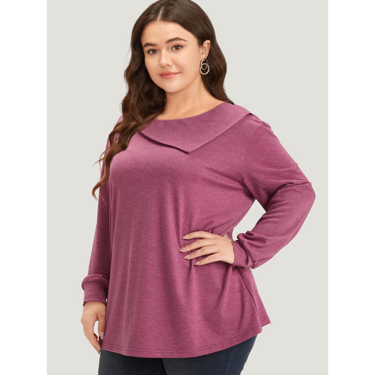Plus Size Plain Elastic Cuffs Button Detail Asymmetrical Neck Sweatshirt Women RedViolet Elegant Elastic cuffs Round Neck Dailywear Sweatshirts BloomChic 22-24/3X Product Image